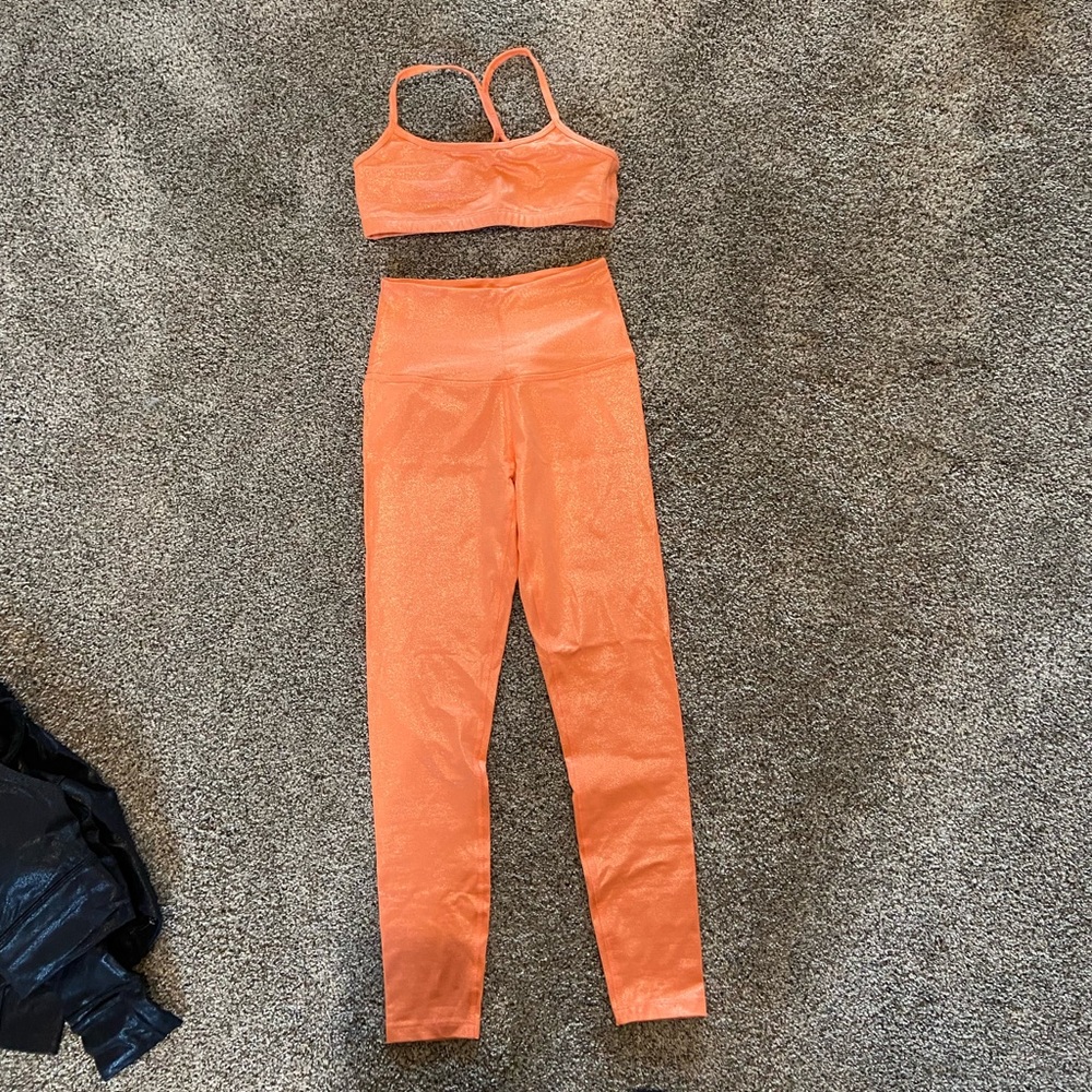 Beyond Yoga peach sparkle workout set
